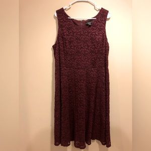 R & M Richards Deep Red Knee Length Dress with floral pattern (size 20)